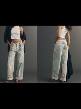 Anthropologie "Slouch Wide Leg Jeans" Light Blue Jeans With Artistic Maps